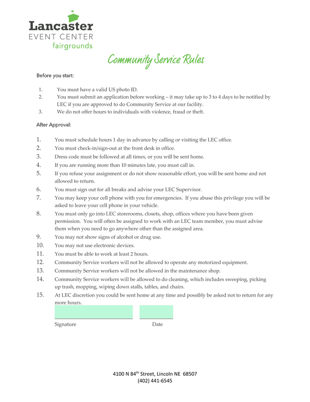 Community Service Rules screenshot