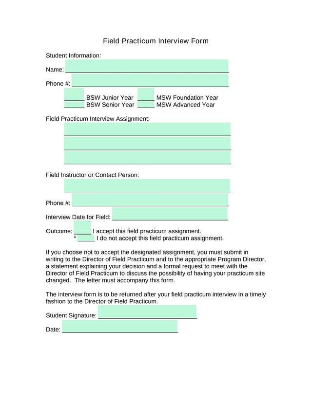 Field Practicum Interview Form screenshot