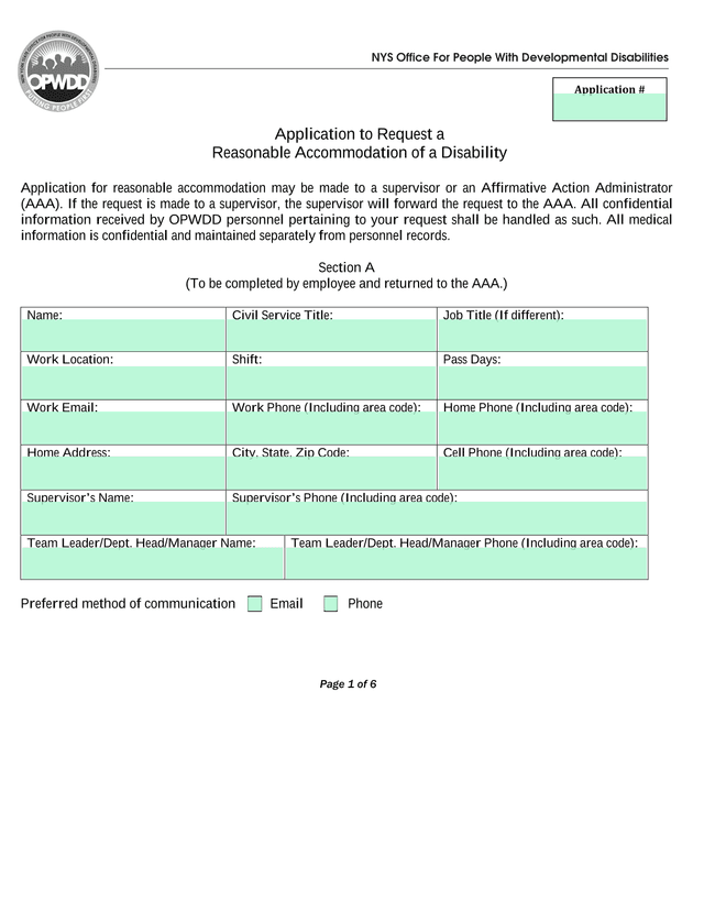 Application To Request A Reasonable Accommodation Of A Disability screenshot