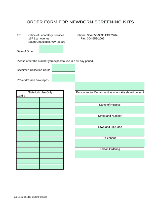 Order Form For Newborn Screening Kits screenshot