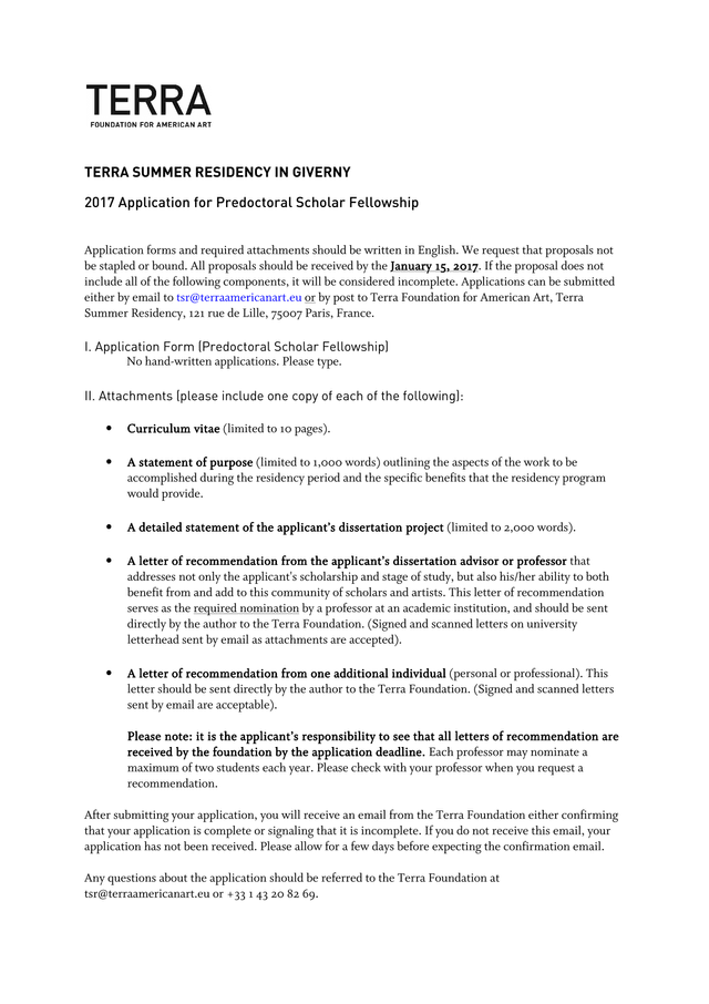 TERRA SUMMER RESIDENCY IN GIVERNY 2017 Application For Predoctoral Scholar Fellowship screenshot
