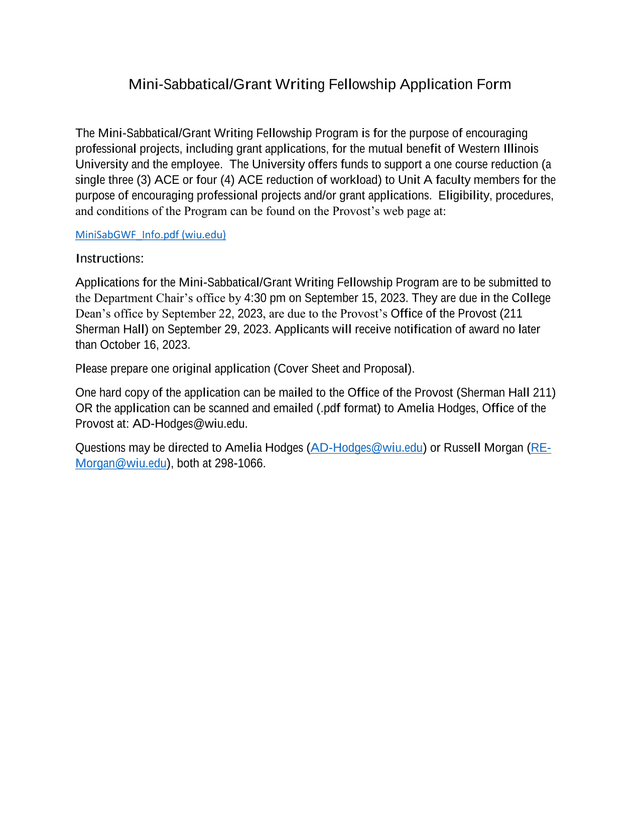 Mini SabbaticalGrant Writing Fellowship Application Form screenshot