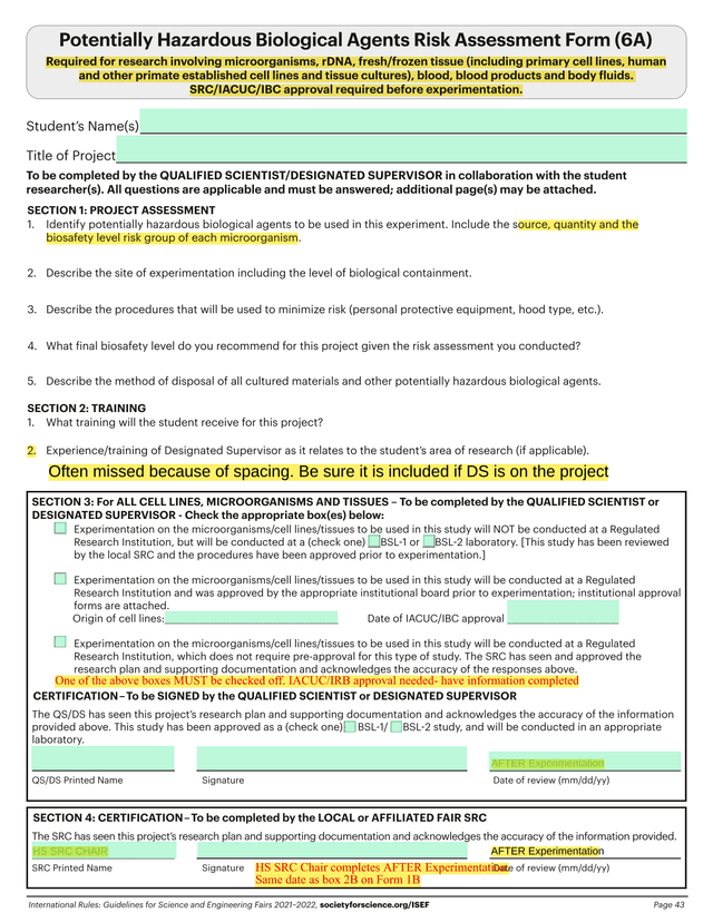 Potentially Hazardous Biological Agents Risk Assessment Form (6A) screenshot