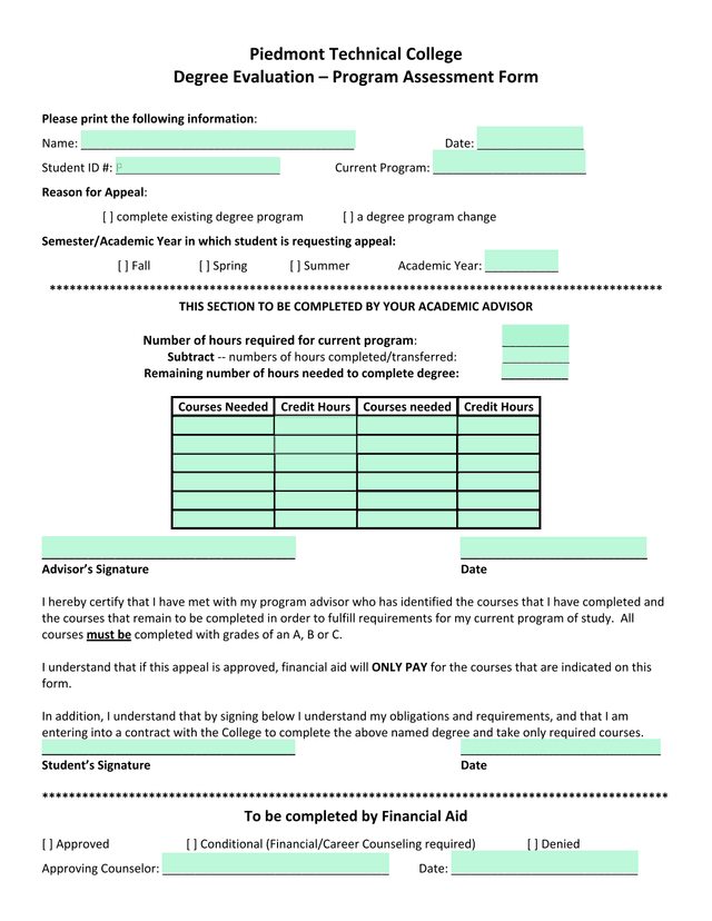 Degree Evaluation  Program Assessment Form screenshot