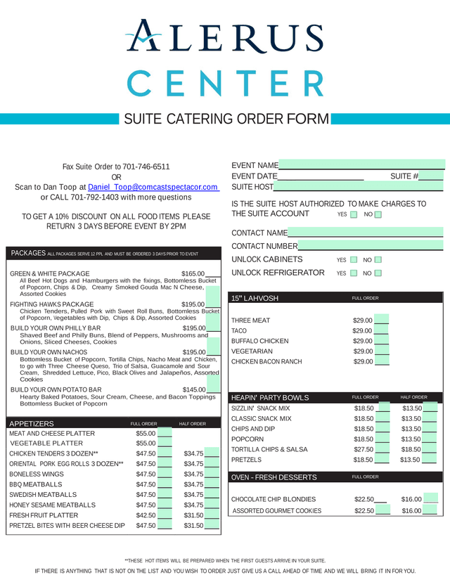 Suite Catering Order Form screenshot
