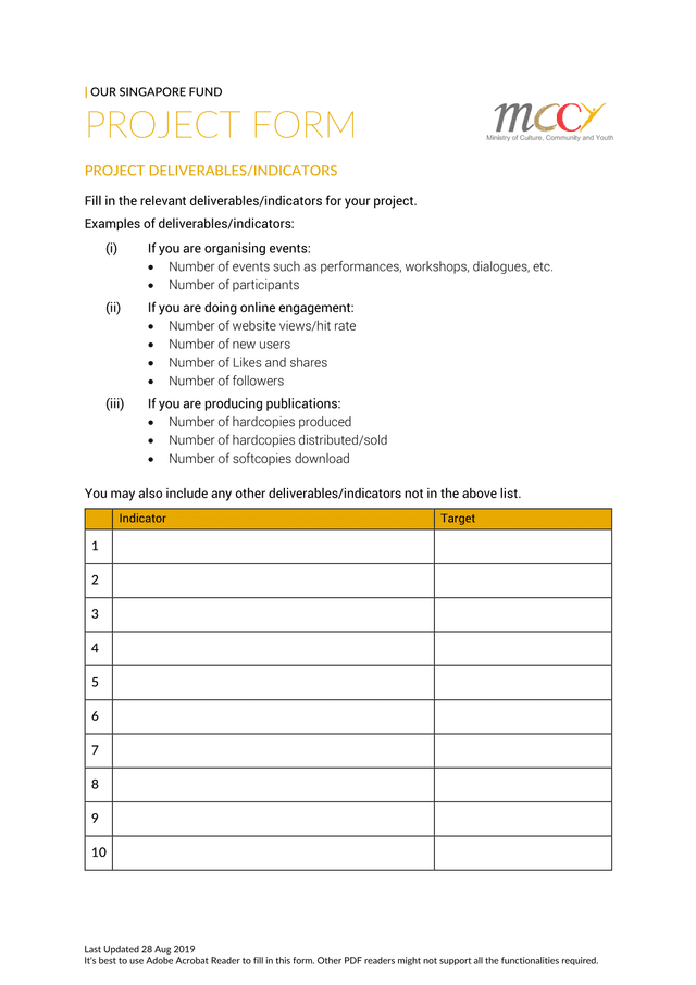 OUR SINGAPORE FUND PROJECT FORM screenshot