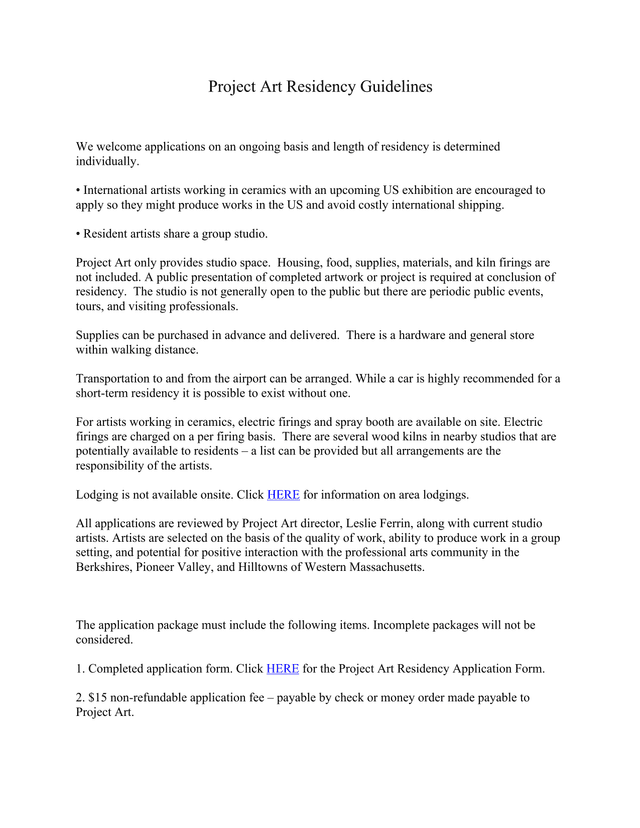 Project Art Residency Guidelines screenshot