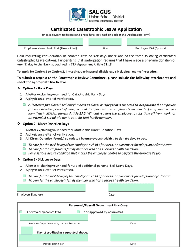 Certificated Catastrophic Leave Application screenshot