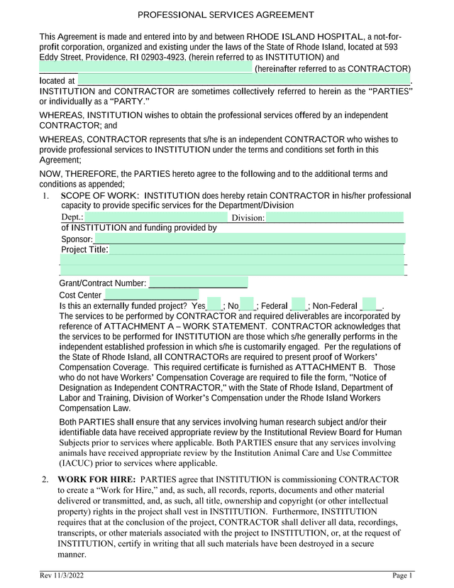 Professional Services Agreement screenshot