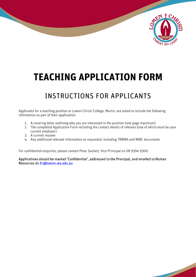 Teaching Application Form screenshot