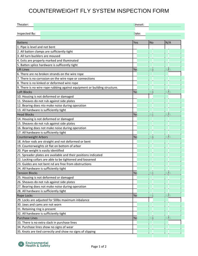 Counterweight Fly System Inspection Form screenshot