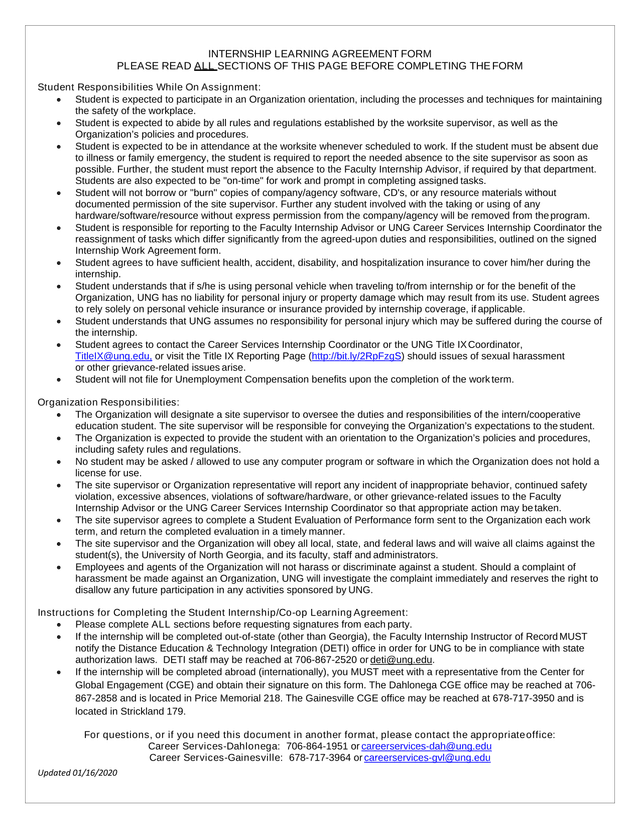 Internship Learning Agreement Form screenshot