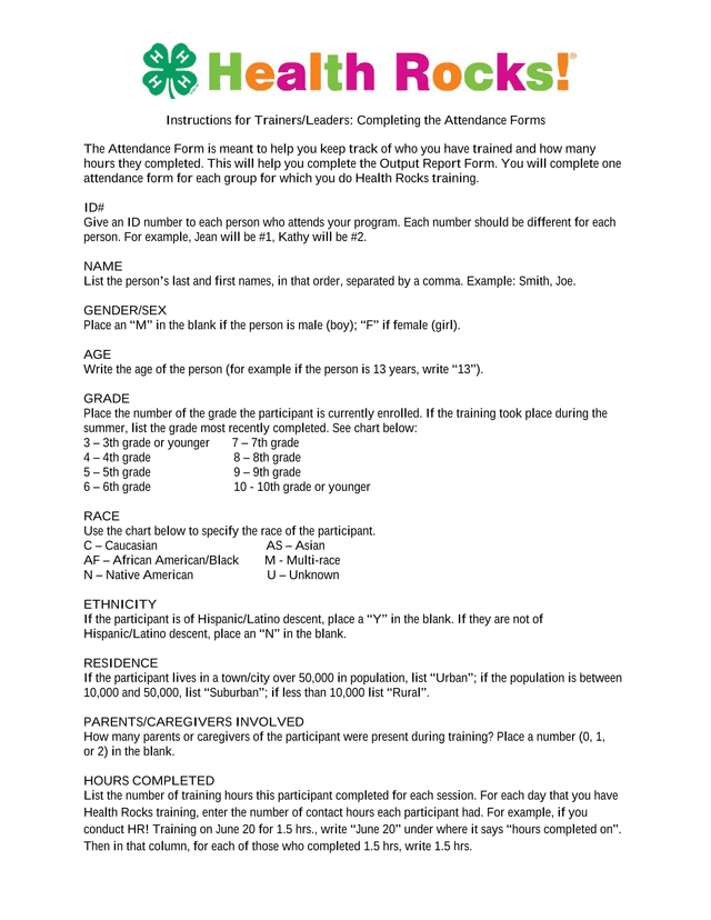 Instructions For TrainersLeaders Completing The Attendance Forms screenshot