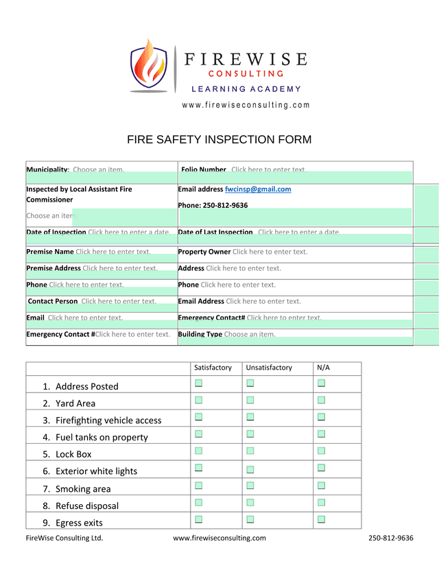 FIRE SAFETY INSPECTION FORM screenshot