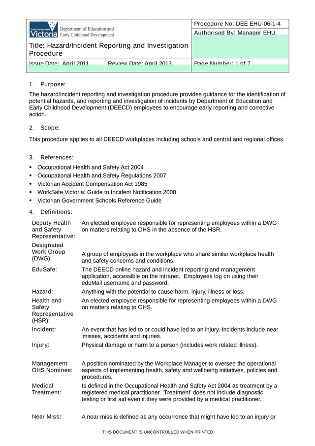HazardIncident Reporting And Investigation Procedure screenshot