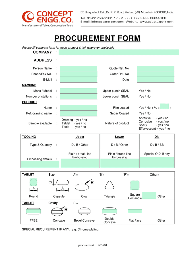 Procurement Form screenshot