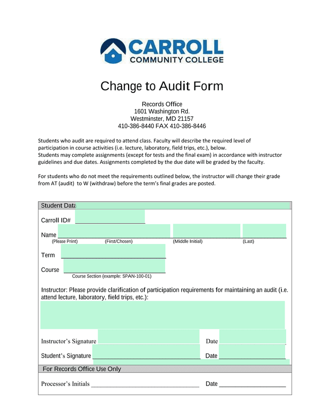 Change To Audit Form screenshot