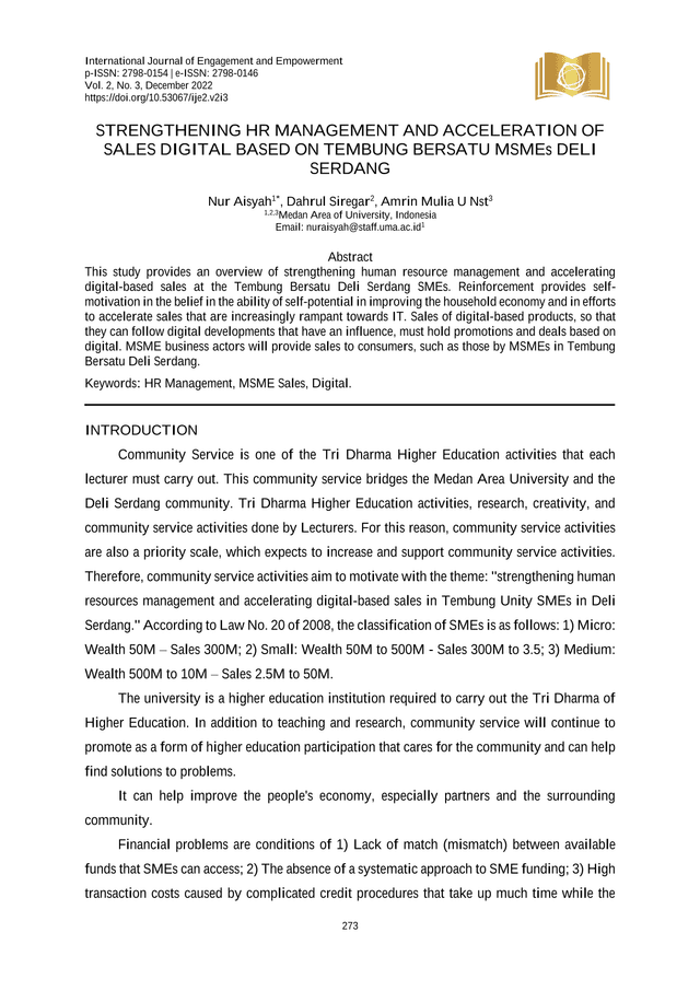 Strengthening HR Management And Acceleration Of Sales Digital Based On Tembung Bersatu MSMEs Deli Se screenshot
