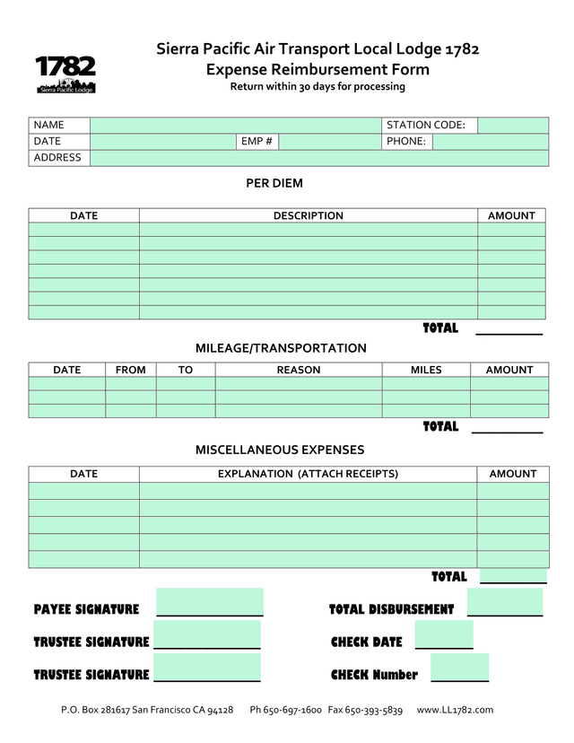 Expense Reimbursement Form screenshot