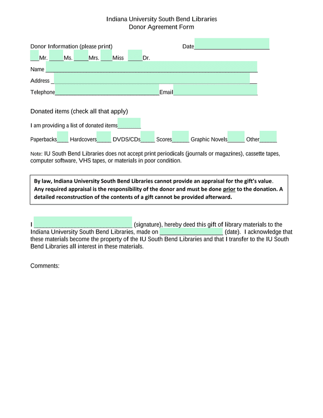 Donor Agreement Form screenshot