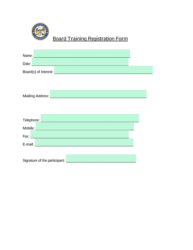 Board Training Registration Form screenshot