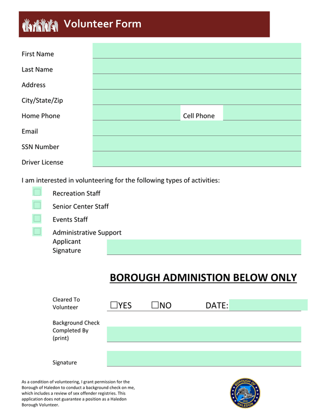Volunteer Form screenshot