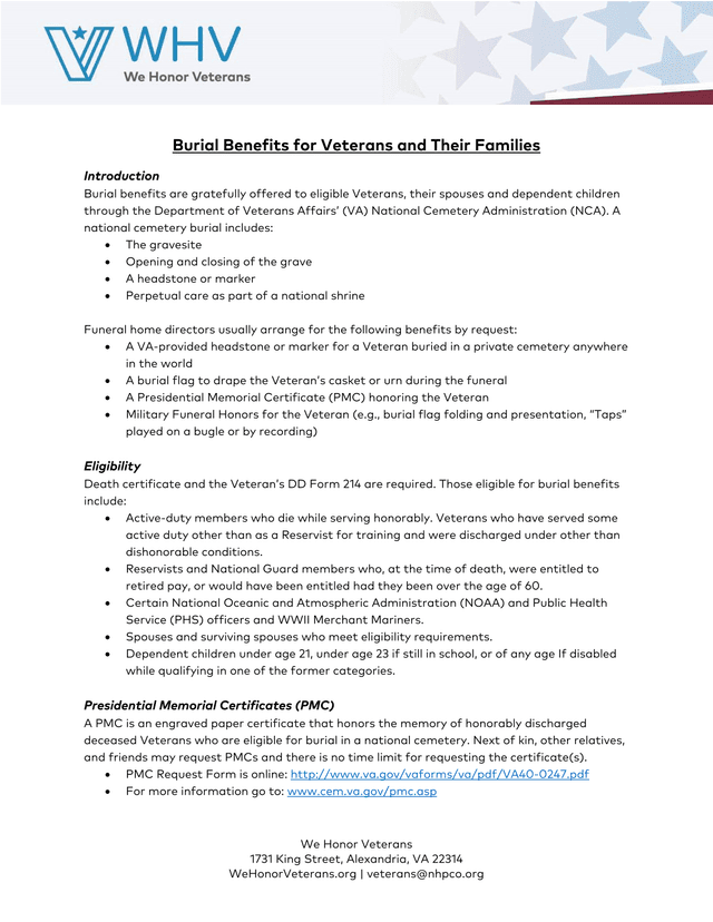 Burial Benefits For Veterans And Their Families screenshot
