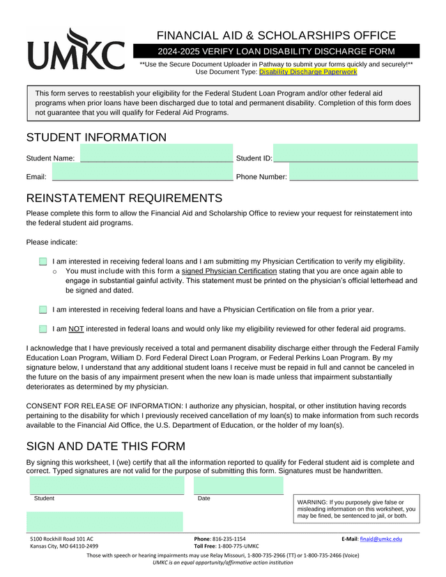 2024 2025 VERIFY LOAN DISABILITY DISCHARGE FORM screenshot