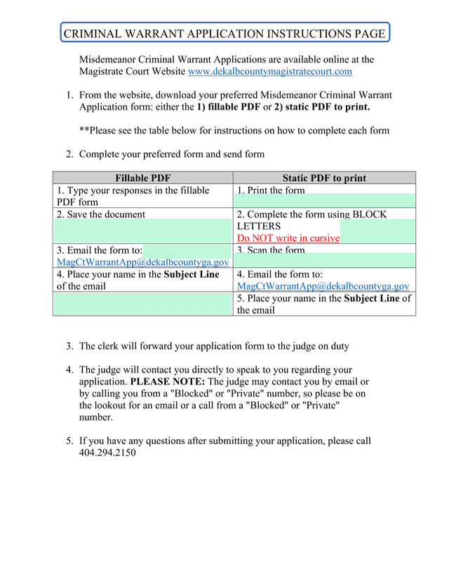 Criminal Warrant Application Instructions screenshot