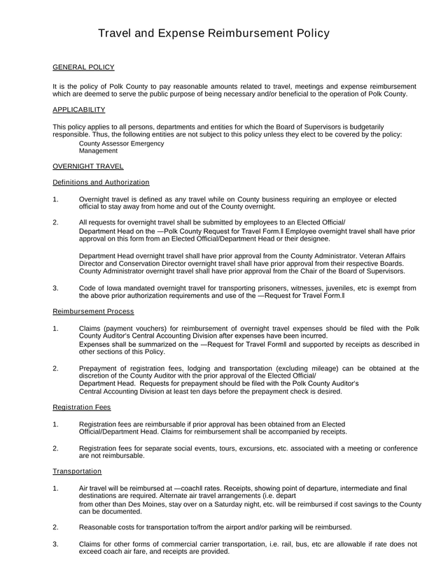 Travel And Expense Reimbursement Policy screenshot