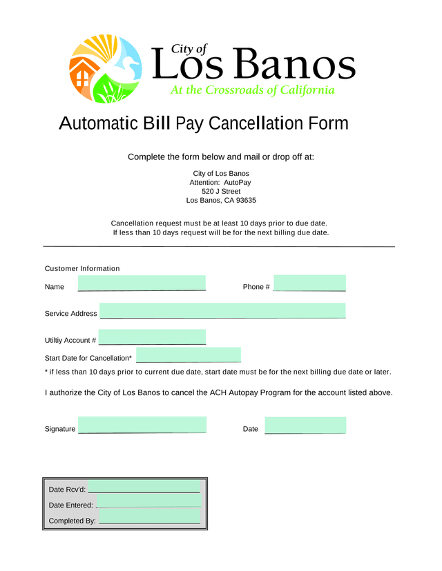 Automatic Bill Pay Cancellation Form screenshot