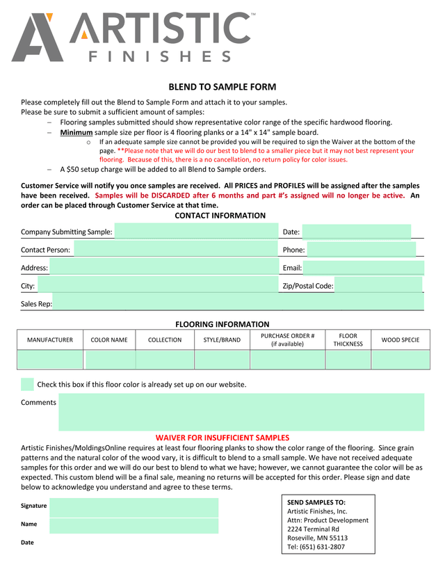 Blend To Sample Form screenshot