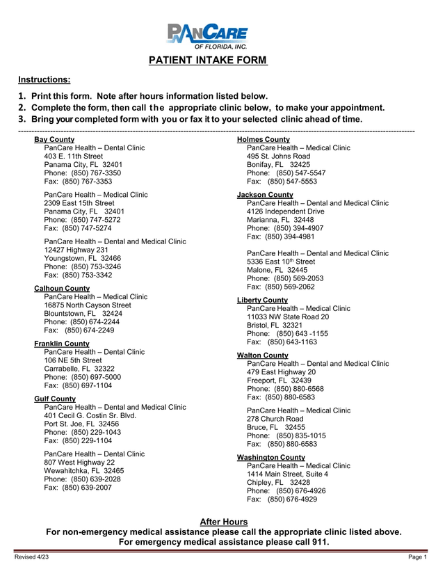 PATIENT INTAKE FORM screenshot