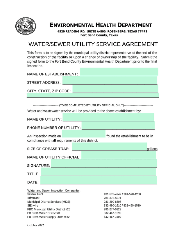 WATERSEWER UTILITY SERVICE AGREEMENT screenshot