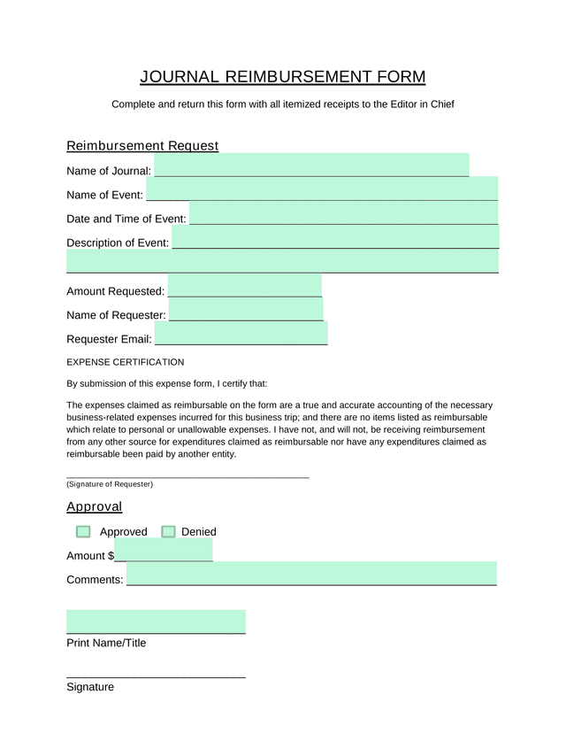 Journal Reimbursement Form screenshot