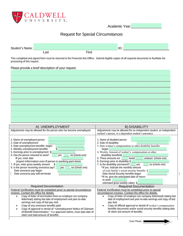 Request For Special Circumstances screenshot