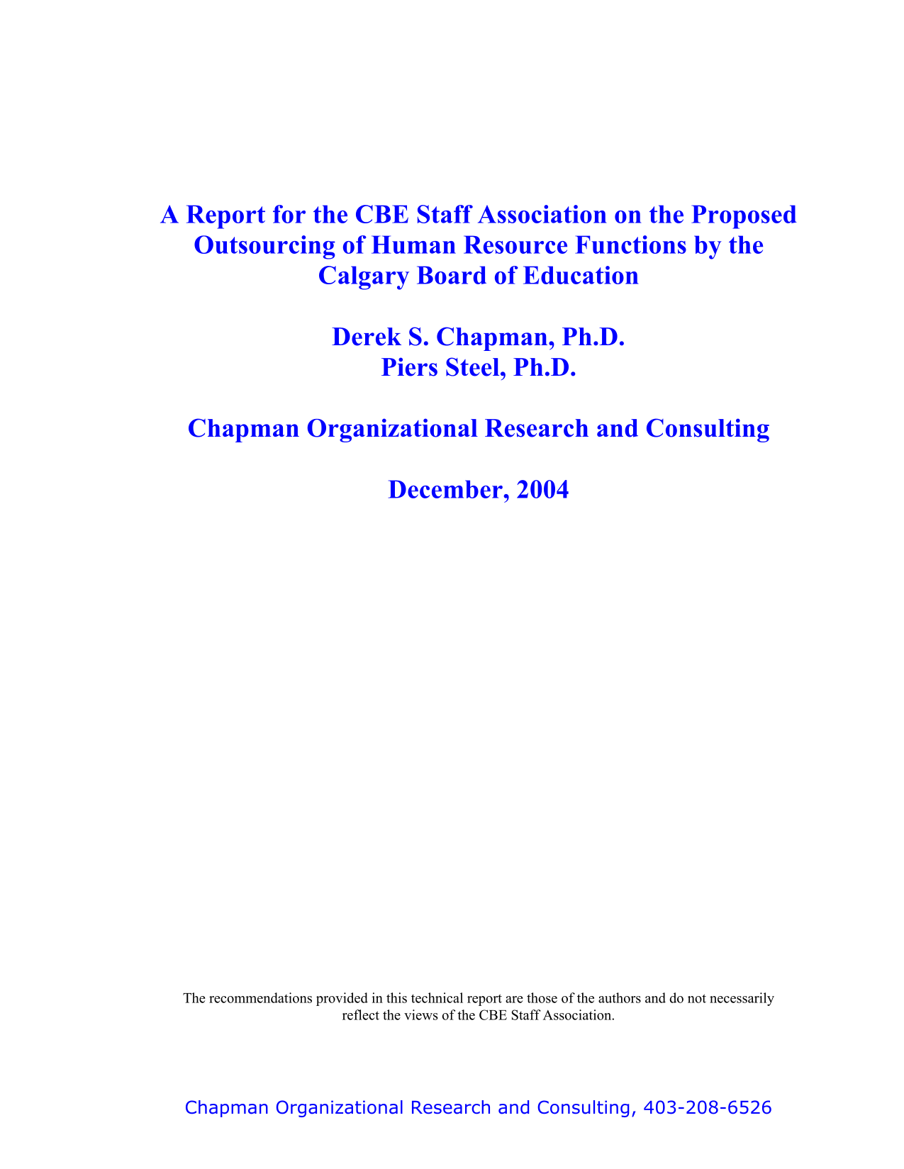 Report On Proposed Outsourcing Of Human Resource Functions At Calgary Board Of Education screenshot