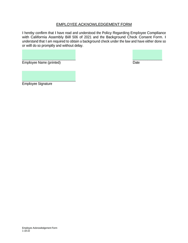 Employee Acknowledgement Form screenshot