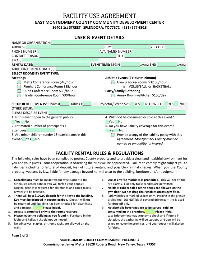 Facility Use Agreement   East Montgomery County Community Development Center screenshot