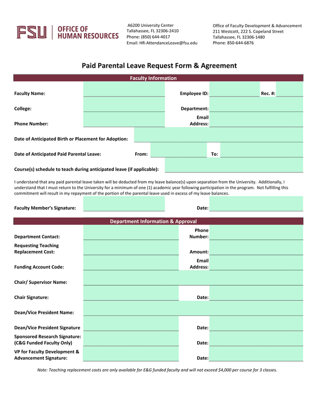 Paid Parental Leave Request Form  Agreement screenshot