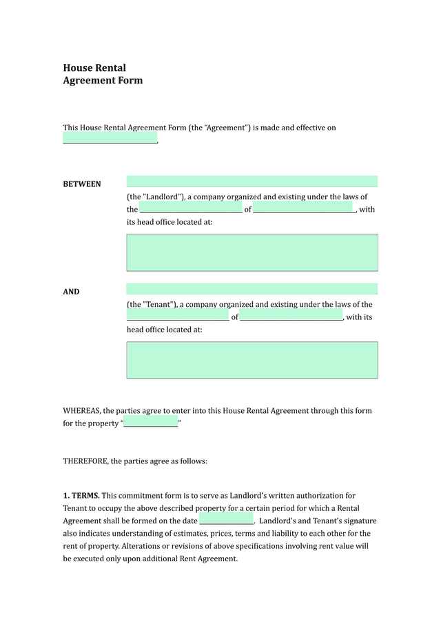 House Rental Agreement Form screenshot