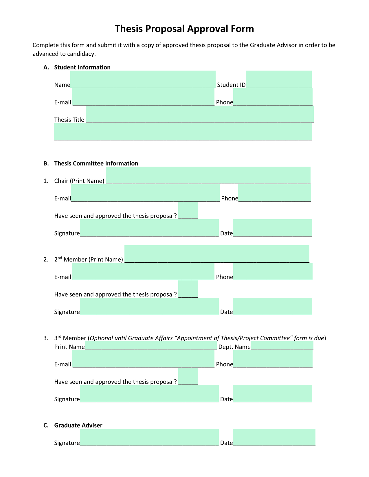Thesis Proposal Approval Form screenshot