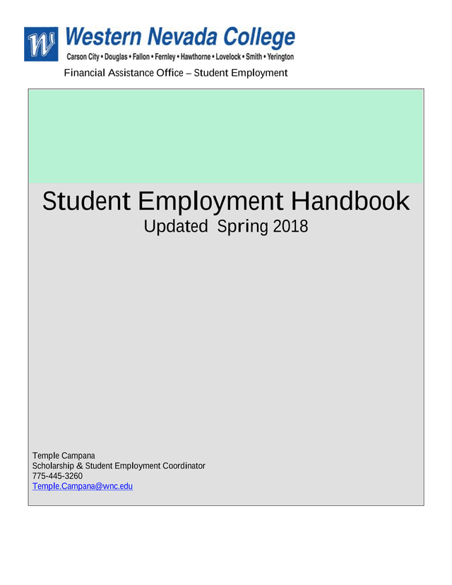 Student Employment Handbook screenshot