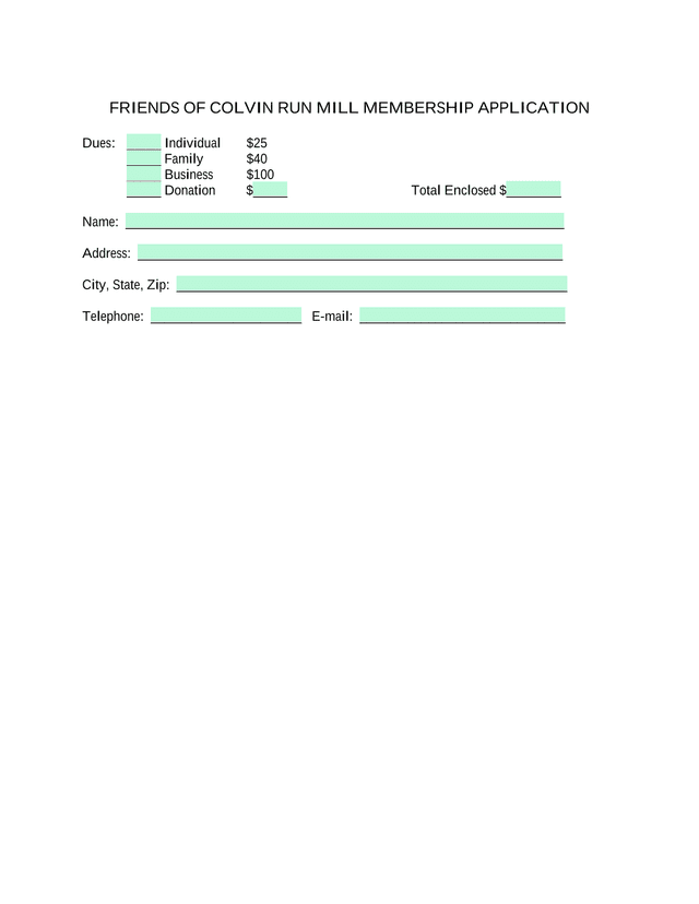 FRIENDS OF COLVIN RUN MILL MEMBERSHIP APPLICATION screenshot