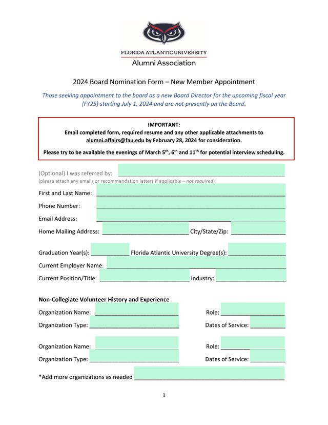 2024 Board Nomination Form  New Member Appointment screenshot