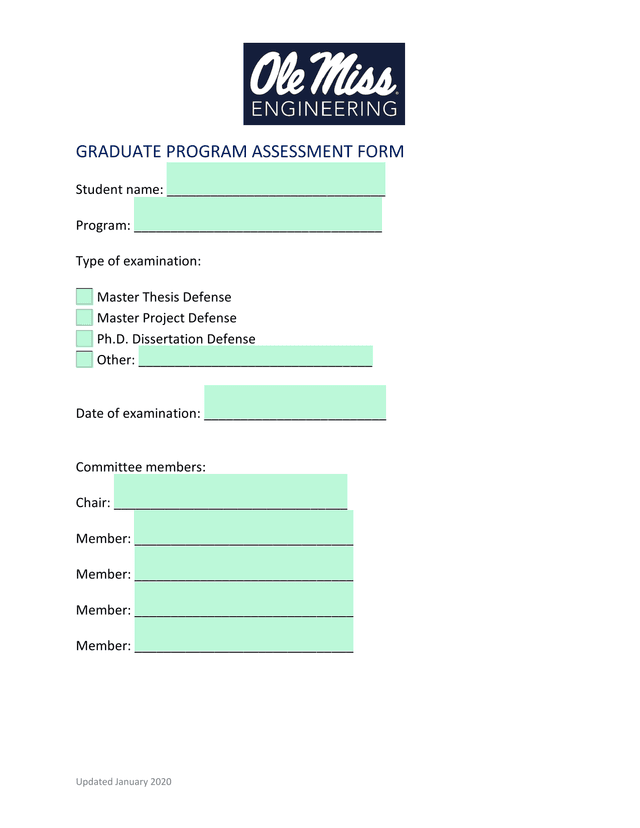 GRADUATE PROGRAM ASSESSMENT FORM screenshot