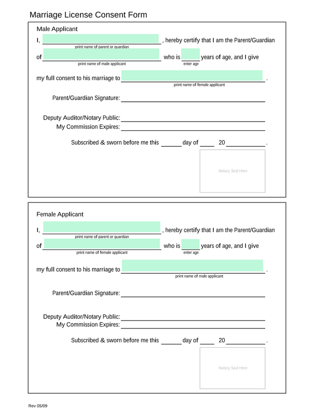 Marriage License Consent Form screenshot