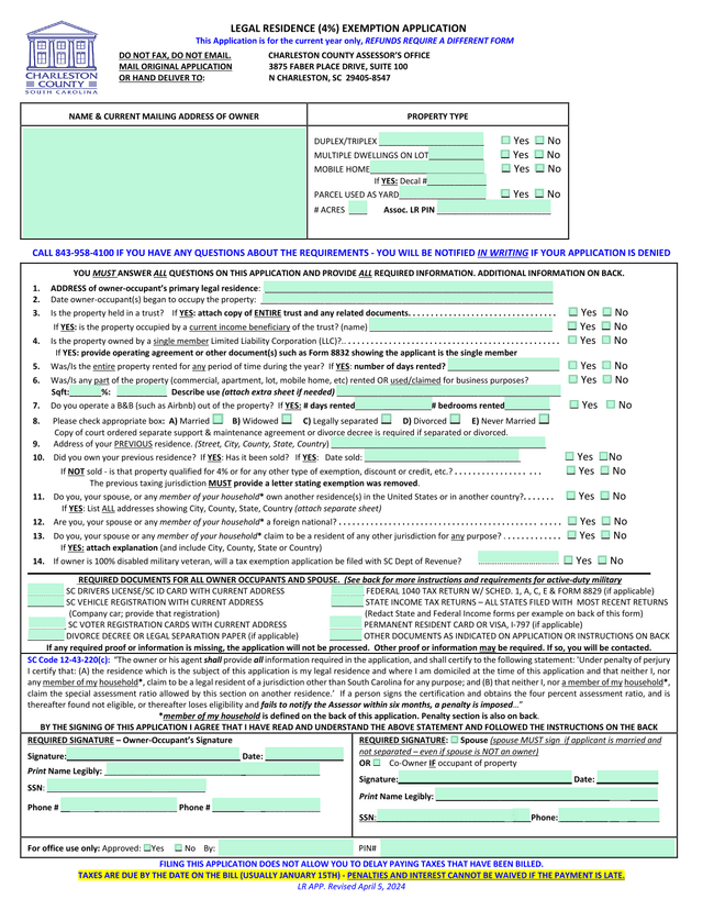 Legal Residence (4) Exemption Application screenshot