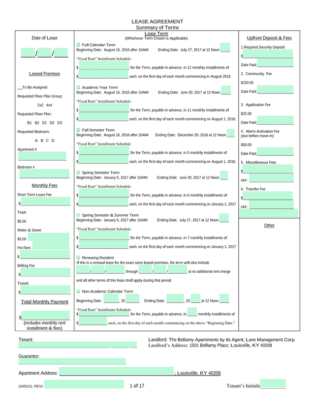 Lease Agreement screenshot