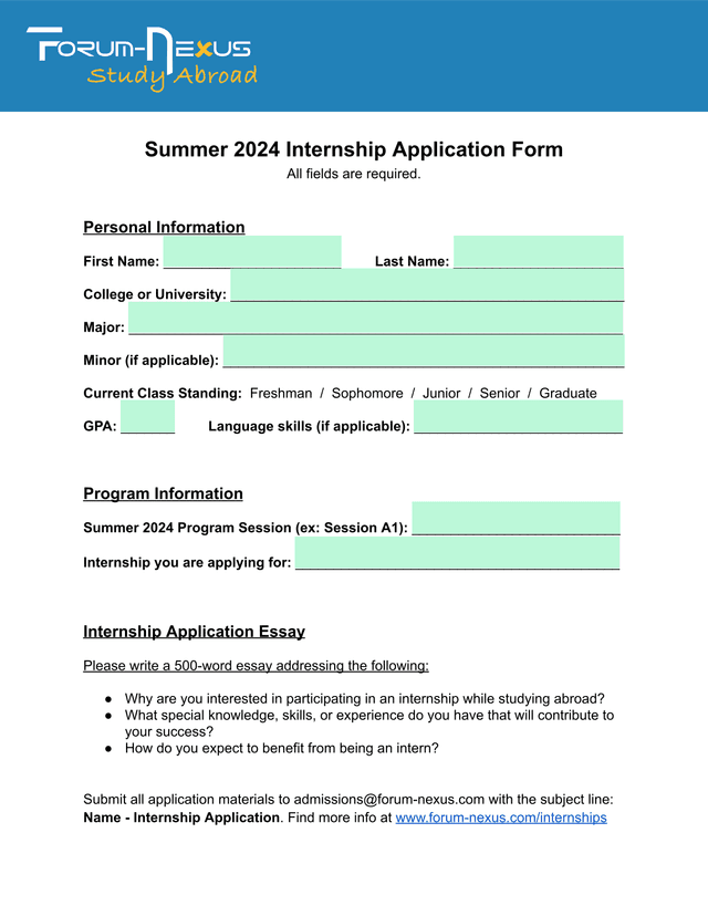 Summer 2024 Internship Application Form screenshot